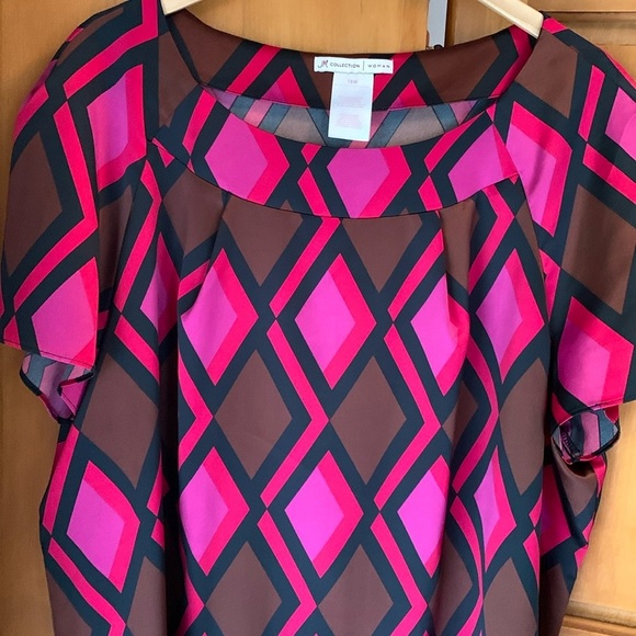 Pinks/Black Short Sleeve Blouse 18W - Picture 1 of 6